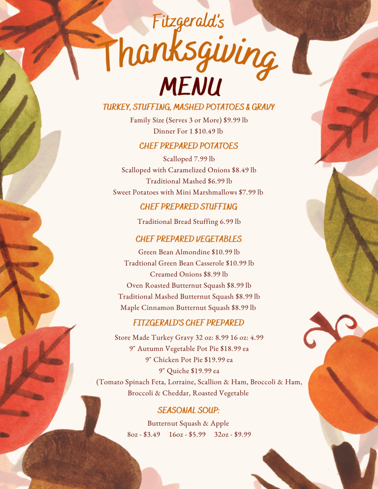 Thanksgiving Menu Fitzgerald's Foods